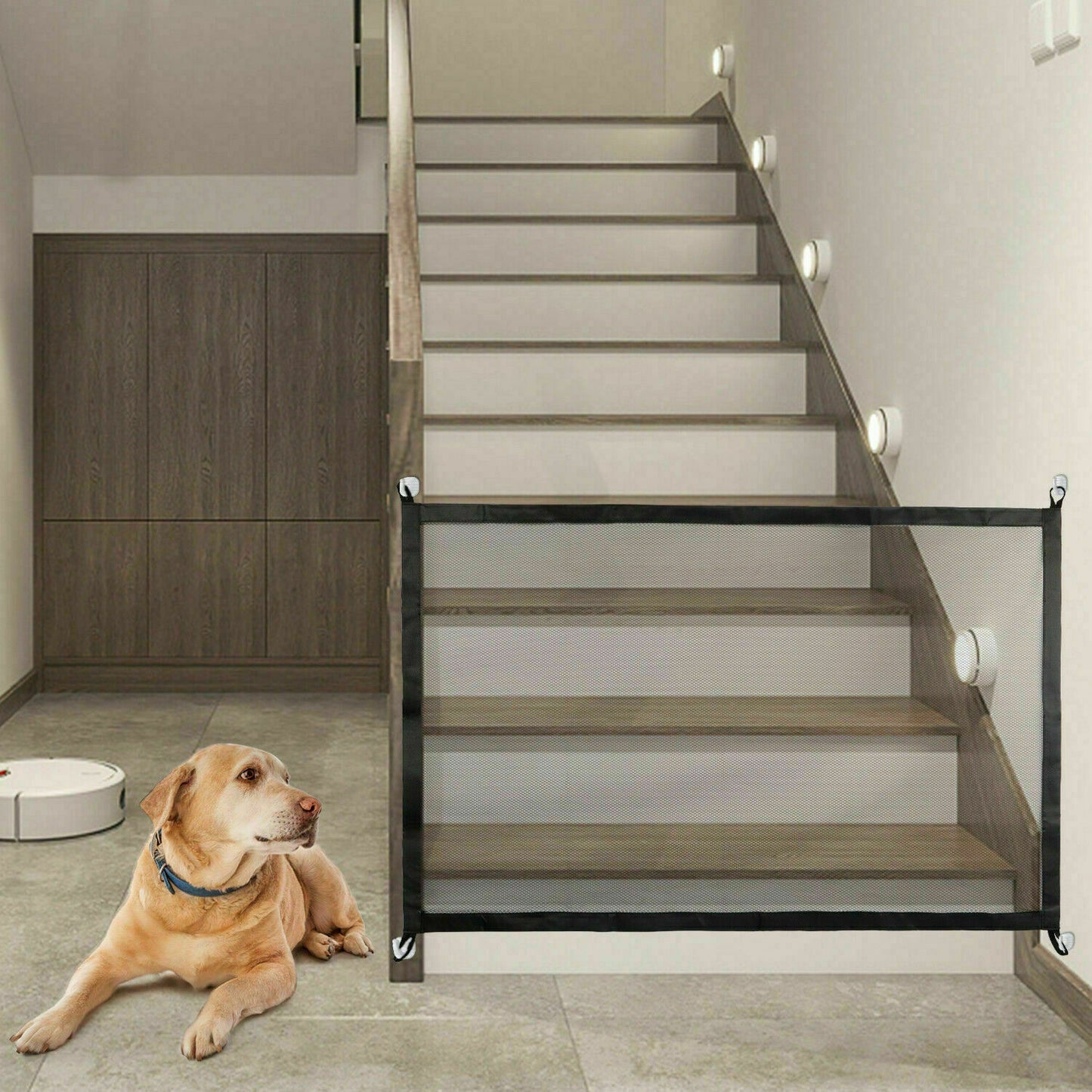 Barrière de sécurité pour chien, chat et bébé – Filet magique portatif pour escaliers et portes